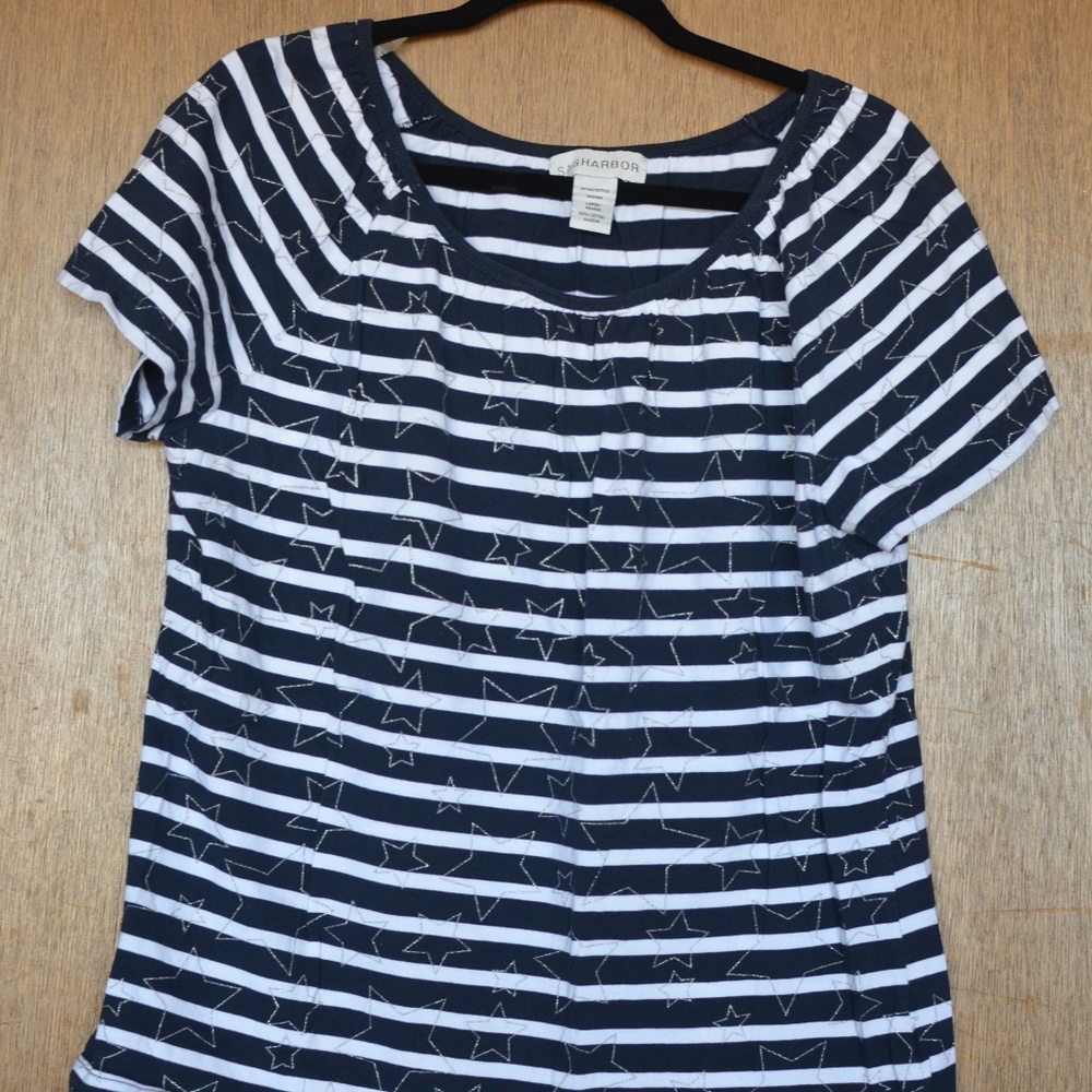 Sag Harbor Blue/White stripped shirt w/stars